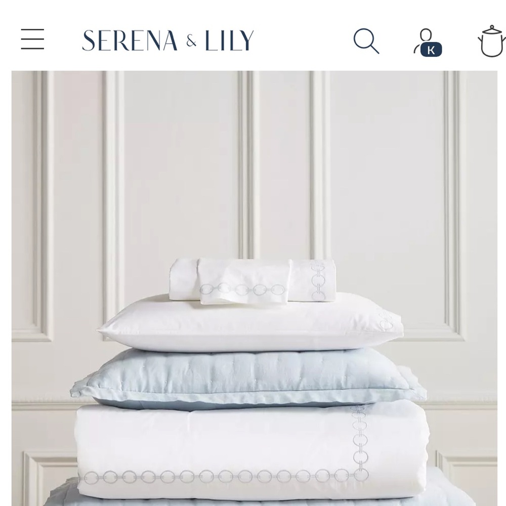 Serena & Lily Bel Air sky King percale sheet set with 2 standard pillows cases